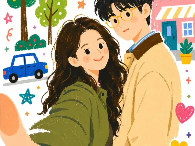 Whimsical Couple Selfie Illustration preview image 1