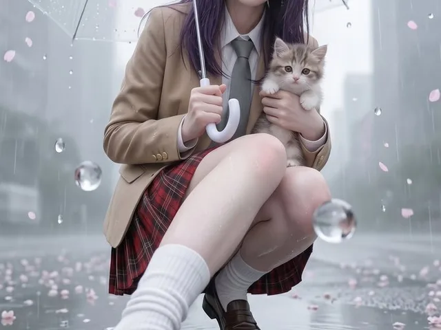 Rainy Sakura Schoolgirl Portrait preview image 1