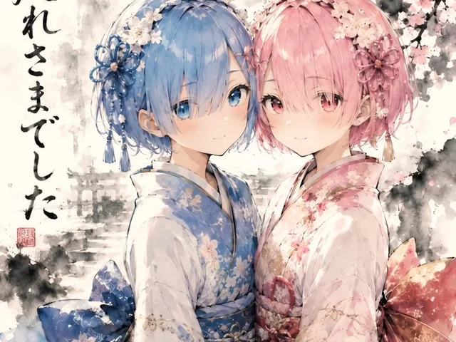 Twin Kimono Sakura Watercolor preview image 1