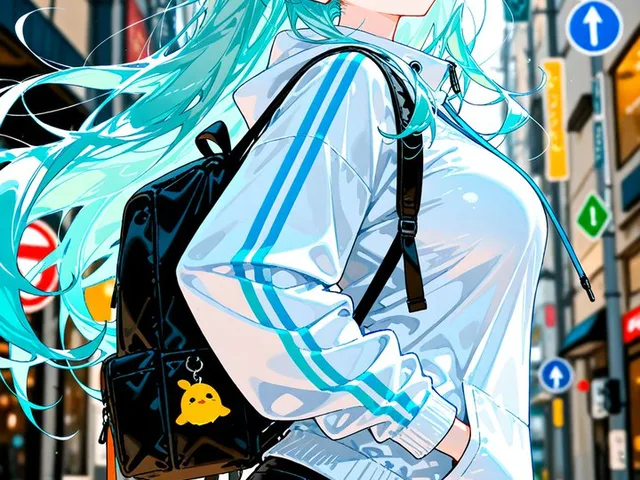 Aqua-Haired Anime Street Portrait preview image 1