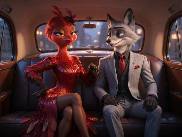 Cinematic Fox and Bird Taxi Scene preview image 1