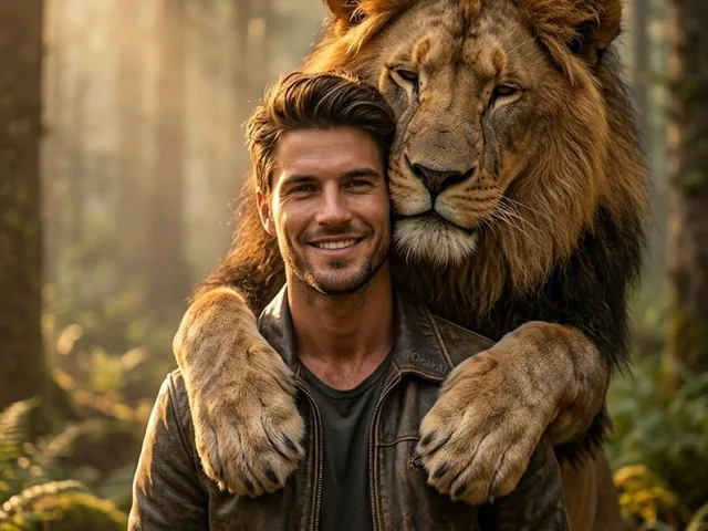 Man and Lion Forest Portrait preview image 1