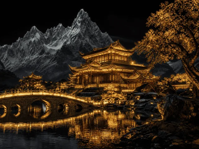 Golden Temple Lake at Night preview image 1