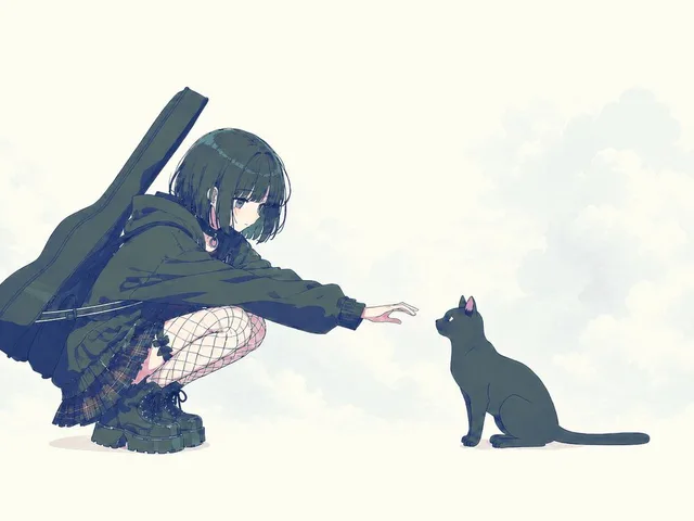 Anime Girl Reaching Toward Cat preview image 1