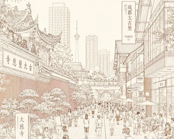 Chengdu Taikoo Li Line Art Poster preview image 1