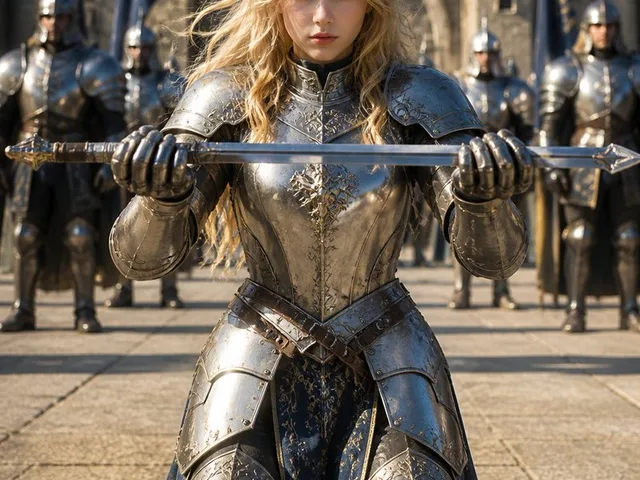 Kneeling Blonde Knight at Castle preview image 1