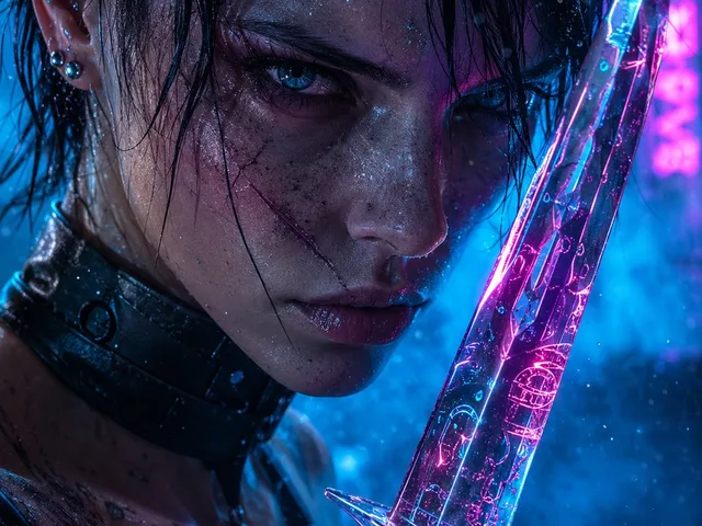 Cyberpunk Assassin With Neon Glass Dagger preview image 1