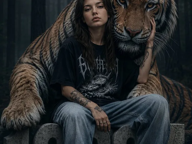Dark Fantasy Girl with Bengal Tiger preview image 1