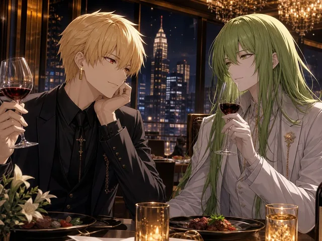 Elegant Anime Dinner with Two Fantasy Men preview image 1