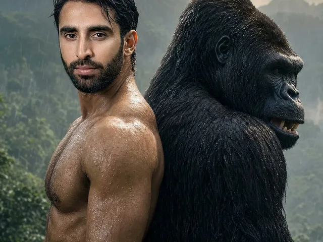 Rainy Jungle Man and Gorilla Portrait preview image 1