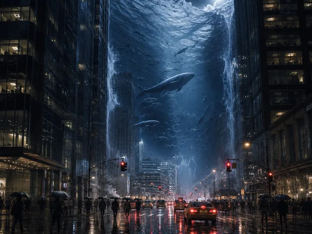 Surreal Ocean Wall in Rainy City preview image 1