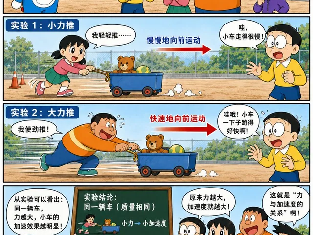 Doraemon-Style Newton’s Second Law Comic preview image 1