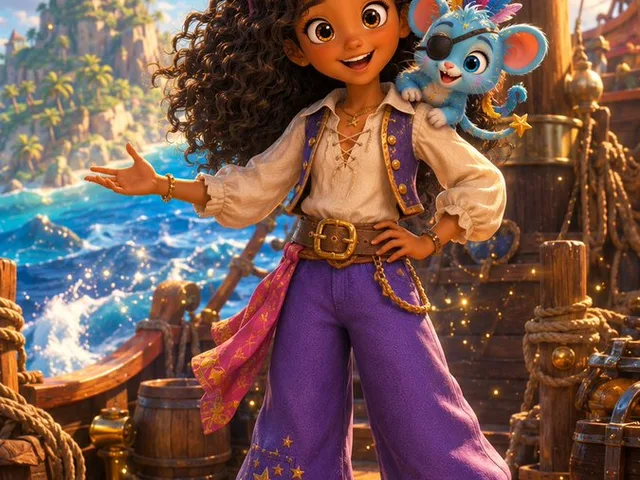 Whimsical Pirate Girl on Ship Deck preview image 1