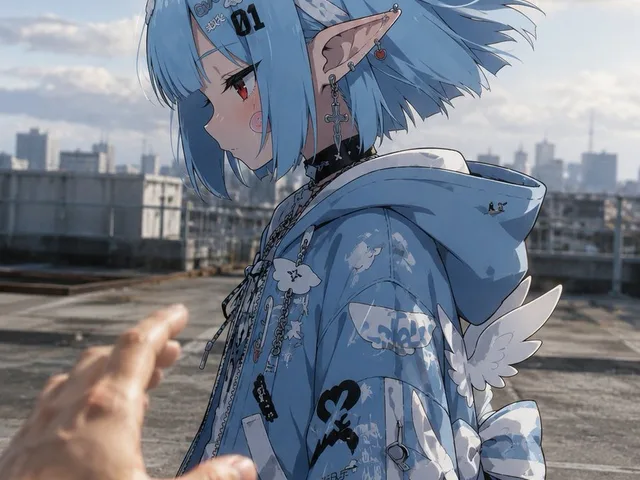Anime Character in Real Rooftop Scene preview image 1