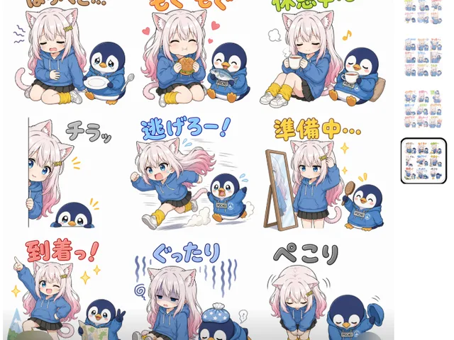 Cat Girl Penguin LINE Sticker Sheet preview image 1