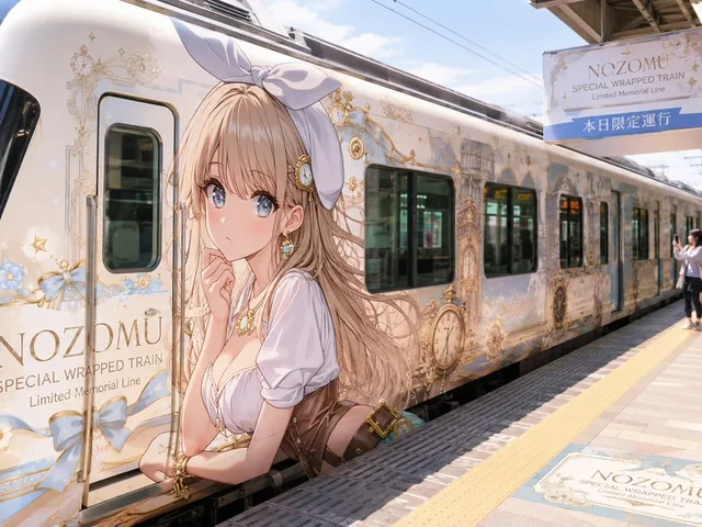 Anime Wrapped Train at Japanese Station preview image 1