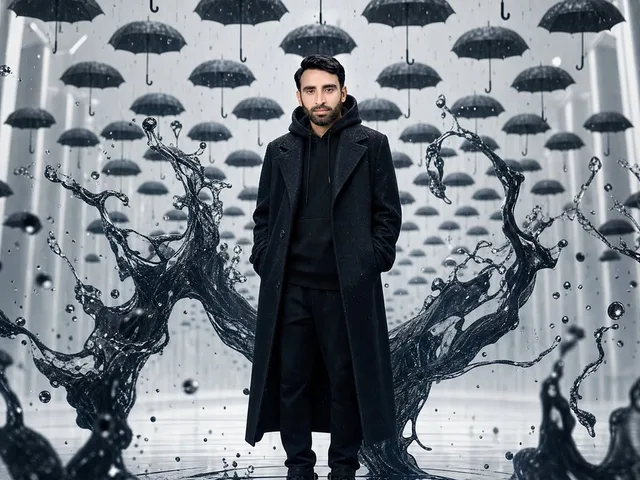 Surreal Man in Black Rain Room preview image 1