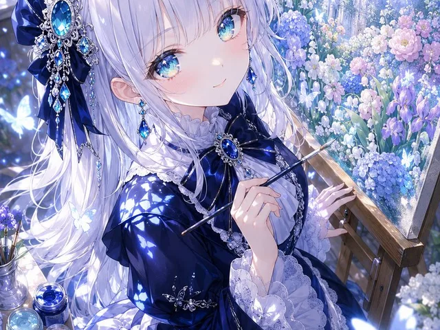 Anime Fantasy Painter in Blue Atelier preview image 1