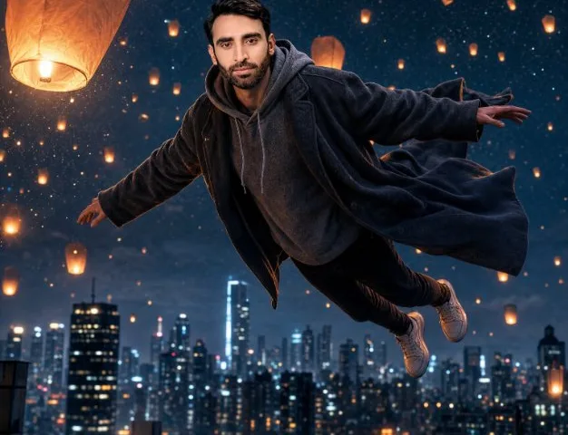 Floating Man Above Lantern City preview image 1