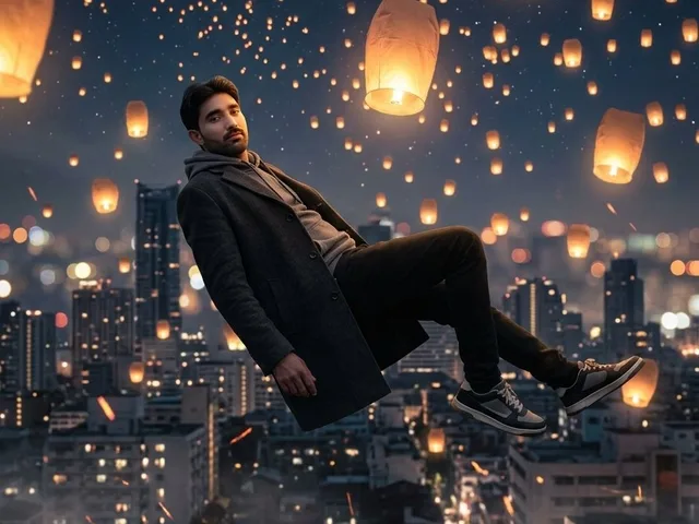 Floating Man Above Lantern City preview image 1