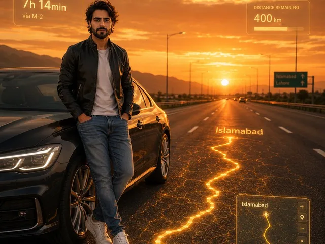 Photorealistic Man with HUD Navigation on Highway preview image 1