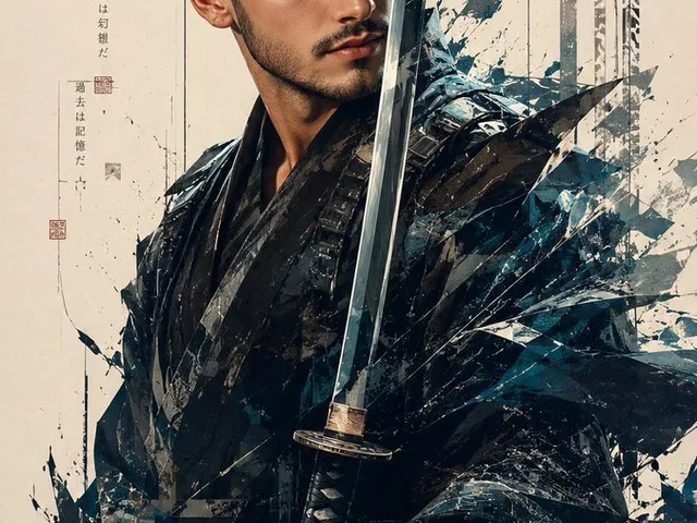 Futuristic Samurai Glitch Art Portrait preview image 1