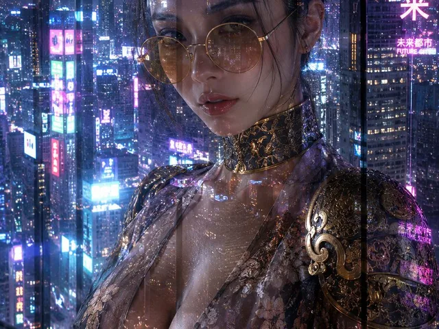 Cyberpunk Woman by Neon City Window preview image 1