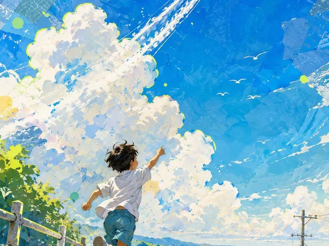 Boy Chasing Airplane Contrail preview image 1