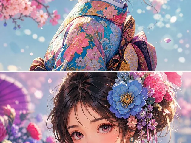 Anime Girl Floral Kimono Portrait preview image 1