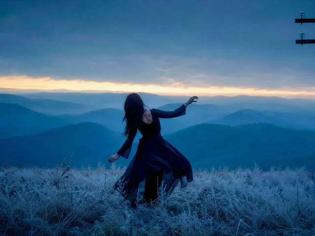 Windblown Woman on Misty Mountain preview image 1