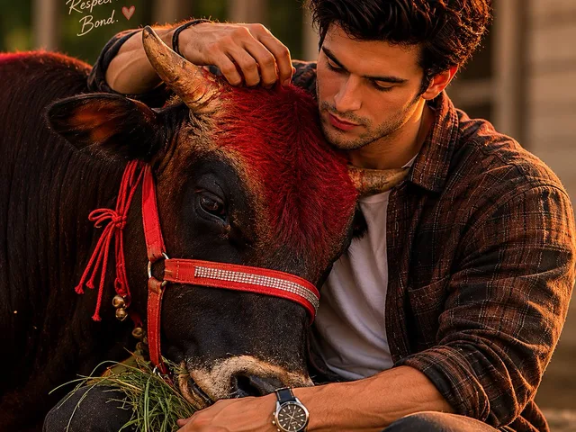 Man and Bull Emotional Bond Portrait preview image 1