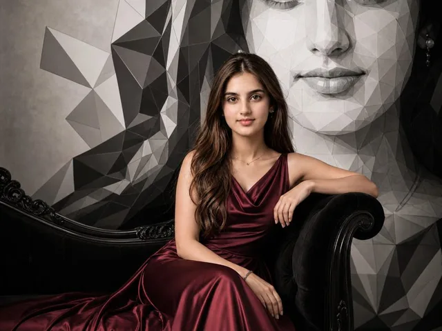 Burgundy Gown Editorial on Black Chaise preview image 1