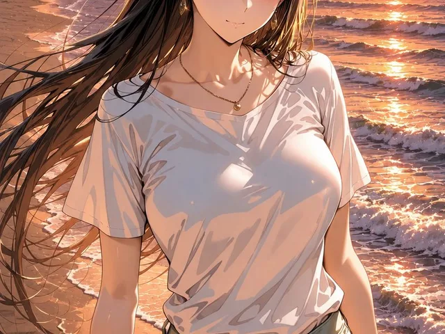 Anime Woman at Sunset Beach preview image 1
