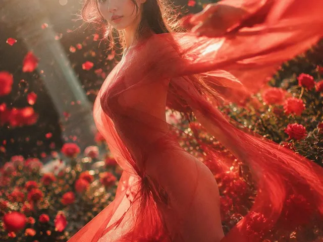 Crimson Rose Garden Fashion Portrait preview image 1