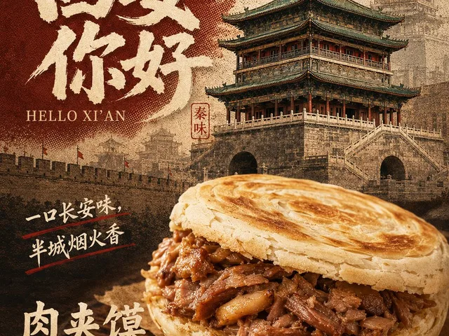 Retro Xi'an Roujiamo Food Poster preview image 1