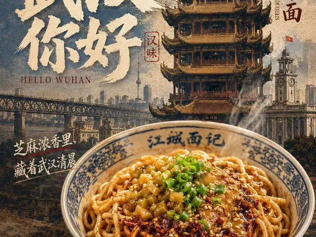 Vintage Wuhan Hot Dry Noodles Poster preview image 1