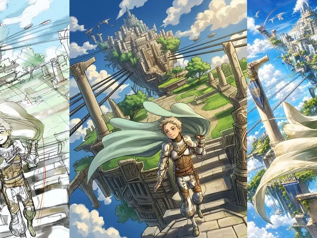 Fantasy Sky Castle Art Evolution Triptych preview image 1