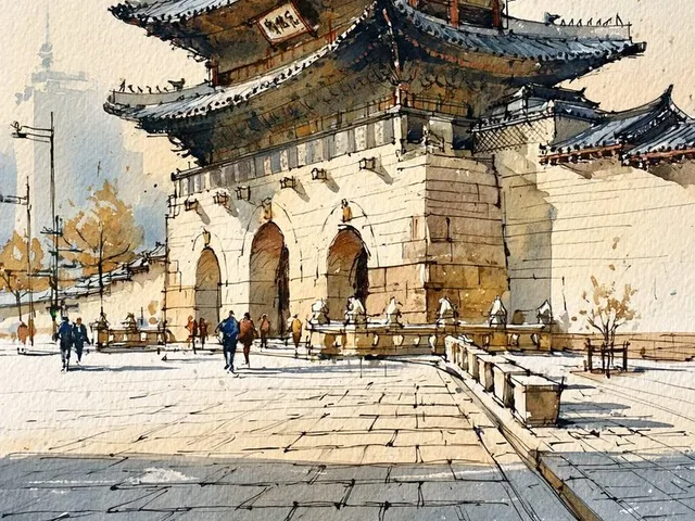 Korean Hanok Watercolor Sketch preview image 1