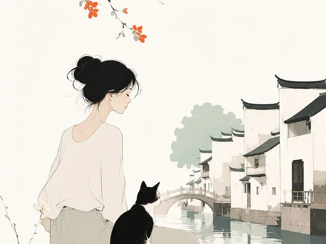 Minimalist Illustration of Girl and Cat preview image 1