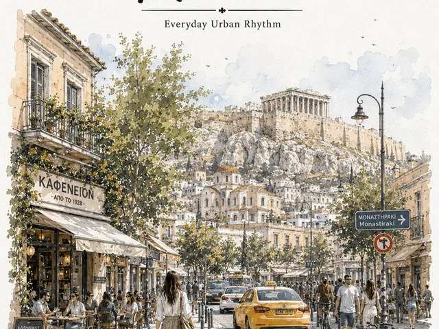 Athens Travel Sketch and Watercolor Poster preview image 1