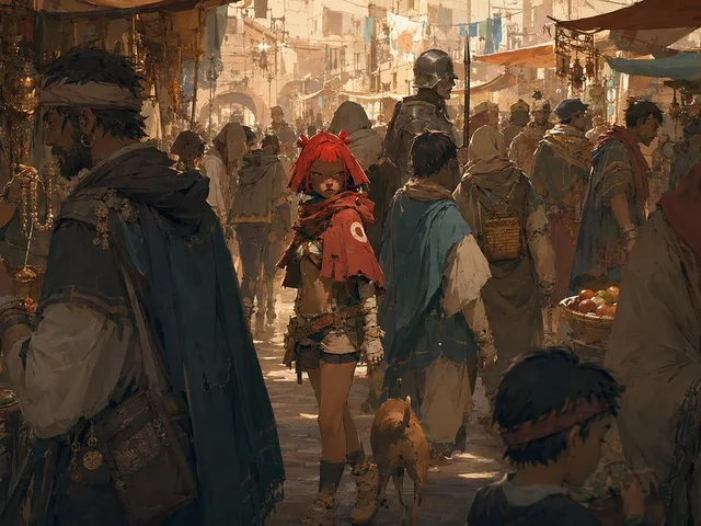 电影般的繁华市场场景素描 preview image 1