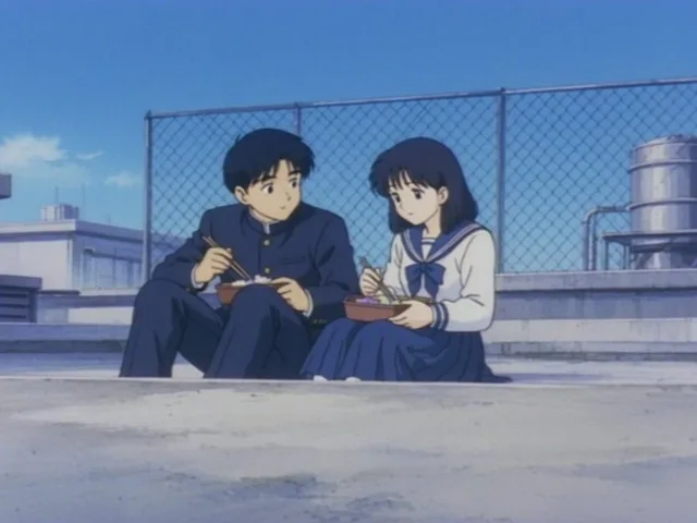 Retro Anime Rooftop Lunch Scene preview image 1