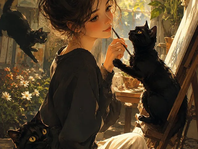 Rainy Studio Artist with Black Cats preview image 1