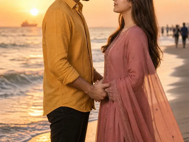 Romantic Sunset Beach Couple Portrait preview image 1