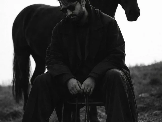 Cinematic Black and White Man and Horse Portrait preview image 1