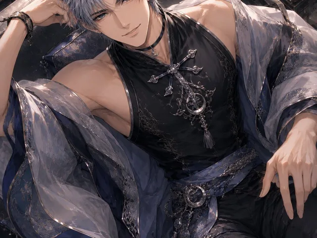 Silver-Haired Gothic Fantasy Reclining Man preview image 1