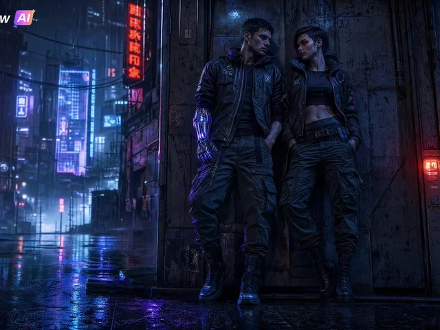 Cyberpunk Couple in Rainy City preview image 1
