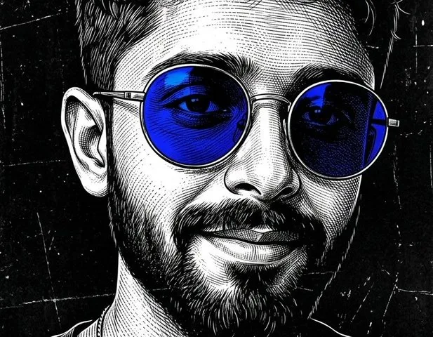 Monochrome Scratchboard Selfie Portrait preview image 1