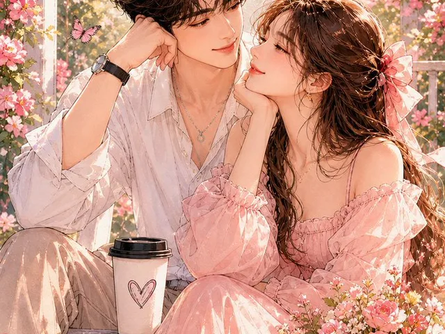 Watercolor Korean Couple Portrait preview image 1
