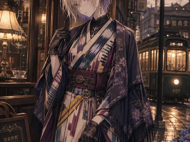 Showa Modern Meisen Kimono Fashion preview image 1
